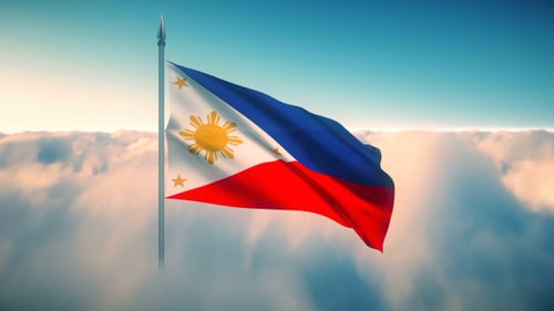 Realistic 3D Philippines National Flag Waving Above Clouds