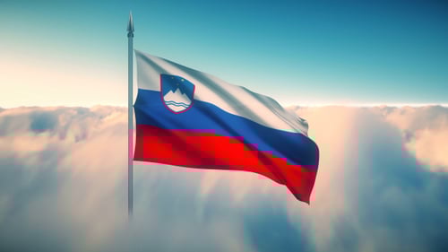 Slovenia National Flag Waving Over Clouds Animation