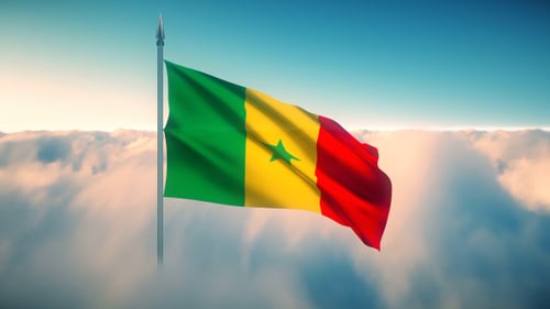 Senegal Flag Waving in Realistic Sky and Cloud Background