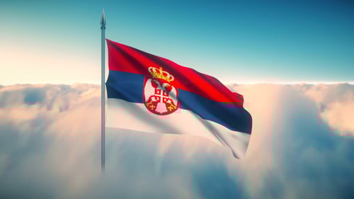 Serbian Flag Waving Animation Over Clouds