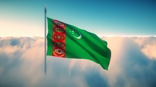 Turkmenistan Flag Waving Realistic Over Clouds Loop