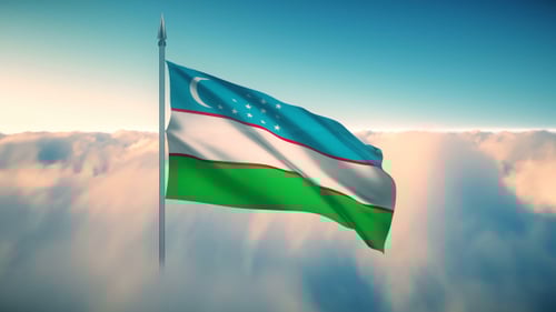 Uzbekistan National Flag Waving in Realistic 3D Animation