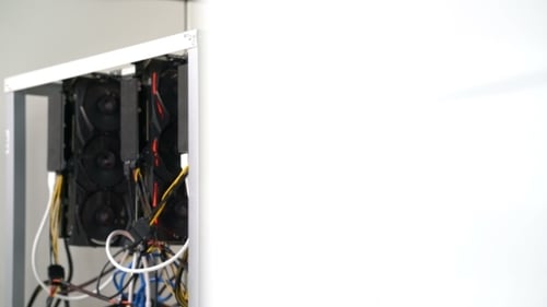 Open Rack for Cryptocurrency Mining Includes Graphics Cards, Motherboard and Hard Drive