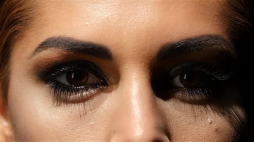 Woman's Glamorous Eyes with Dramatic Makeup Close Up