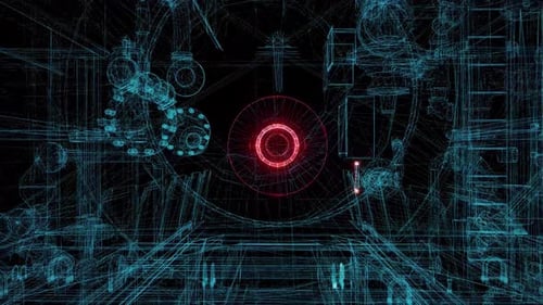 Futuristic Industrial Wireframe Blue Blueprints 4k