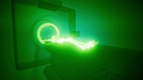 Luminous Skeleton Undergoing Medical CT Scan Animation