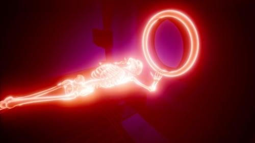 Futuristic Glowing Skeleton in Medical Scanner Animation