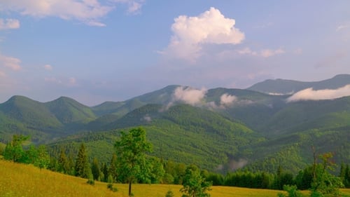 Mountain Landscape with Clouds and Fog