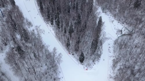 Winter Skiing on Snowy Ski Slope in Winter Resort. Snow Slope at Ski Resort