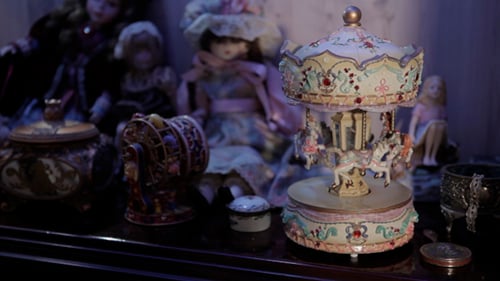 Spinning Antique Carousel Music Box Close Up