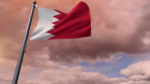 Bahrain Flag Waving Animation on Cloudy Sky