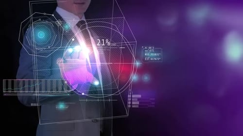 A Man Works With Data On A Virtual Panel HD