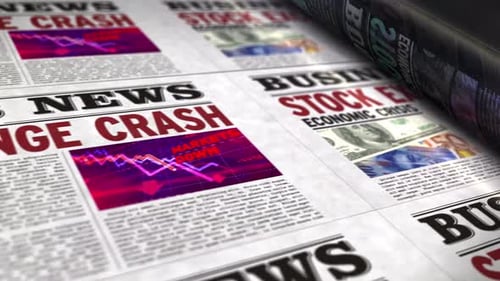 Business review newspapers with stock exchange crash printing loopable
