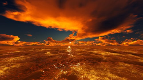 Fly Over the Ocean at Sunset