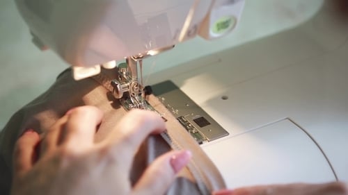 Sewing Machine Hemming Fabric Close Up