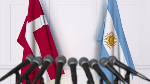 Denmark and Argentina Flags at International Press Conference