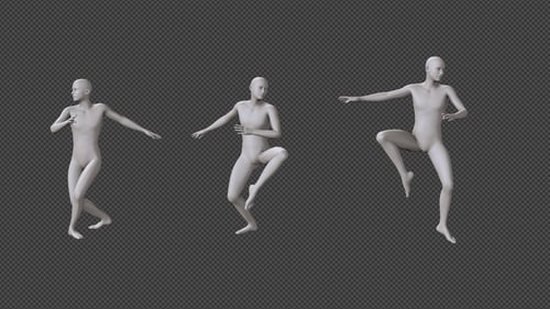 3D Animated Figure Performing Artistic Movement on Transparent Background