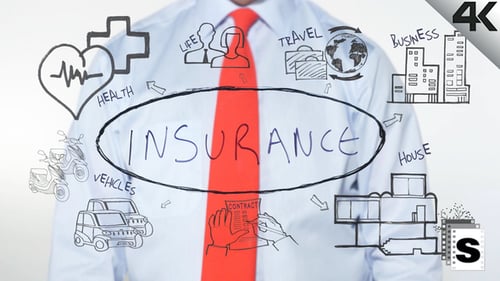 Writing 'Insurance' Surrounded by Related Drawings