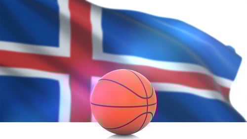 Animated Basketball with Waving Iceland National Flag Background