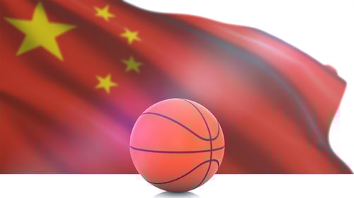 Rotating Basketball with Waving China Flag