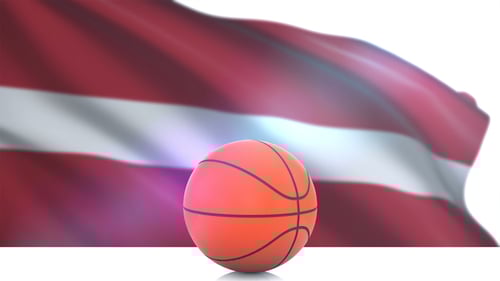 Rotating Basketball with Waving Flag Background Animation
