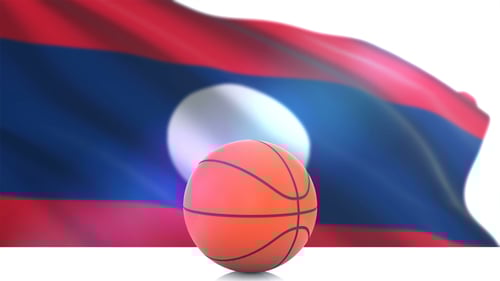 Basketball with Waving Laos Flag Background
