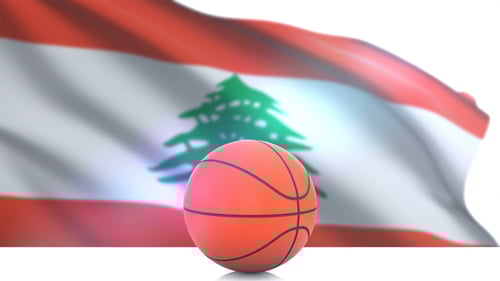 3D Basketball with Waving Lebanon Flag