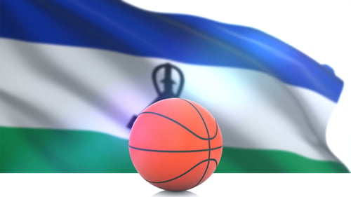 3D Rendered Basketball with Waving Flag Motion Background