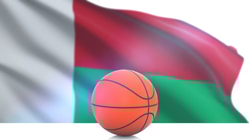 3D Bouncing Basketball with Waving National Flag Background