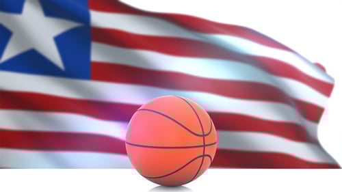 3D Basketball Animation with Waving National Flag Background