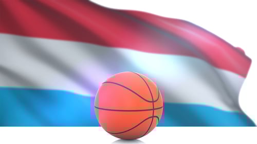 3D Rotating Basketball with Waving National Flag Background
