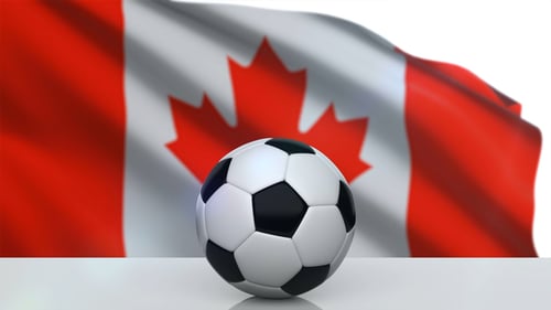 3D Soccer Ball Rotating with Waving Canadian Flag