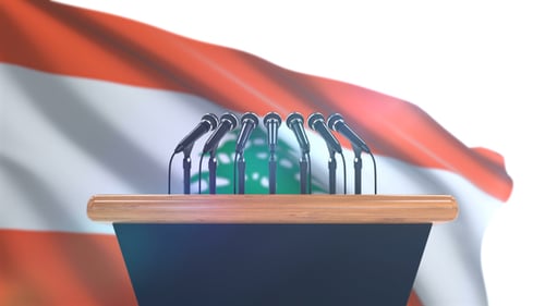 Speech Podium with Lebanon Flag