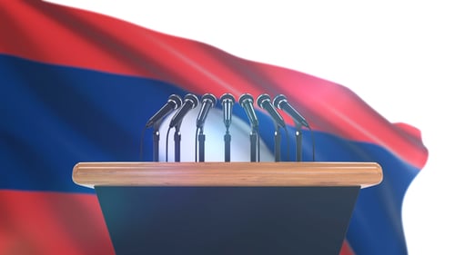 Speech Podium with Laos Flag