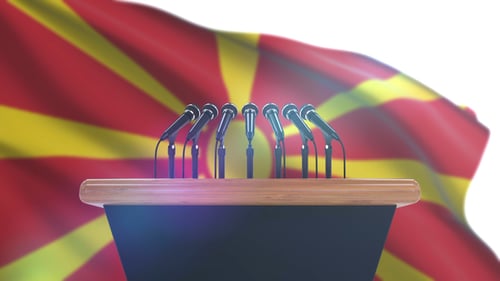 Speech Podium with Macedonia Flag