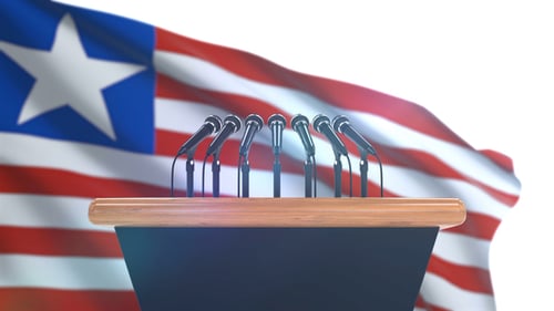 Animated Podium with Microphones and Waving National Flag