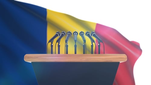 Professional Press Conference Podium with Waving National Flag