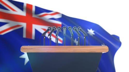 Podio de discursos con bandera de Australia