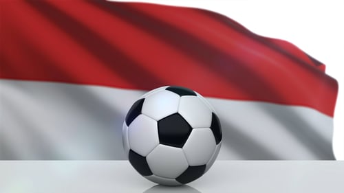 Animated 3D Soccer Ball with Waving Indonesia Flag Background