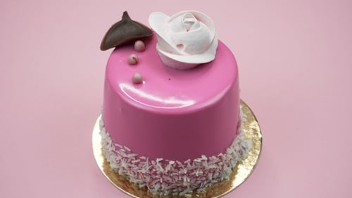 Delicious Pink Cake With Frosting Rose Decoration