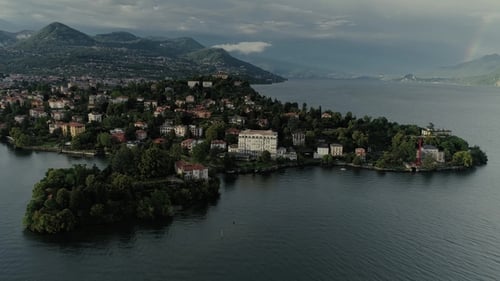 Italian Riviera Houses Drone Flight Near the Mountains, Italy Lake, Drone Nature Flight Hootel