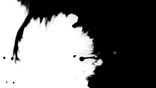 Beautiful White Watercolor Ink Drops Transition on Black Background, Paint Bleed Bloom, with Circle