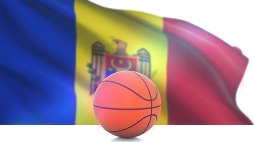 Waving Moldova Flag with Spinning Basketball Animation