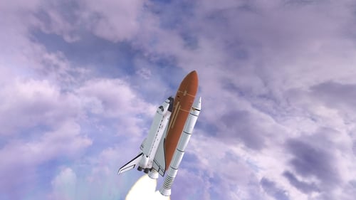 Realistic Space Shuttle Rocket Launch into Blue Sky