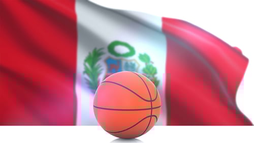 Peruvian Flag Waving Behind Rotating Basketball