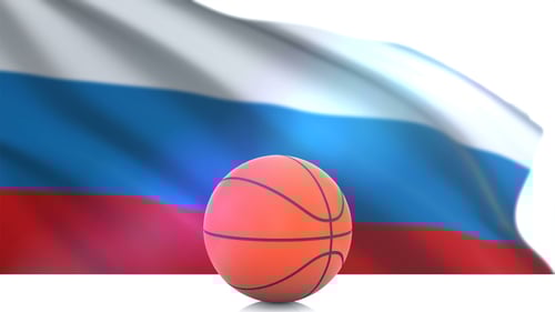 Animated Basketball and Waving Russian Flag 3D Render