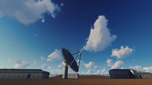 Large Satellite Dish Scanning for Signals in Sunlight