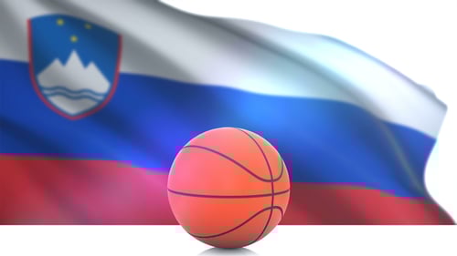 Basketball Rotating in Front of Waving National Flag