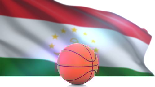 Waving Tajikistan Flag And Basketball