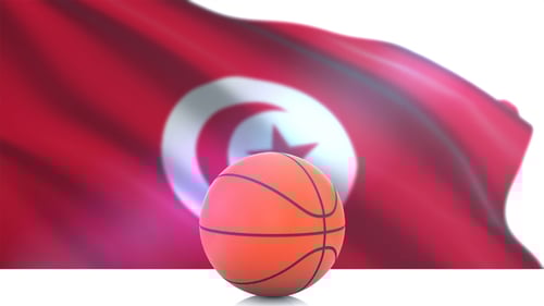 Tunisian Flag Waving with Rotating Basketball for Sports Broadcasts